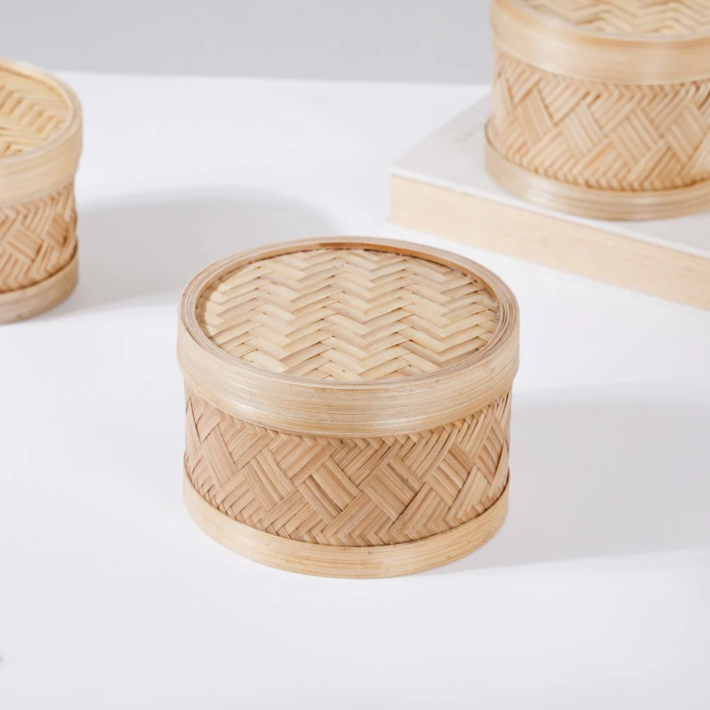 Hand Woven Round Bamboo Storage Basket Set of 3 - Image 10