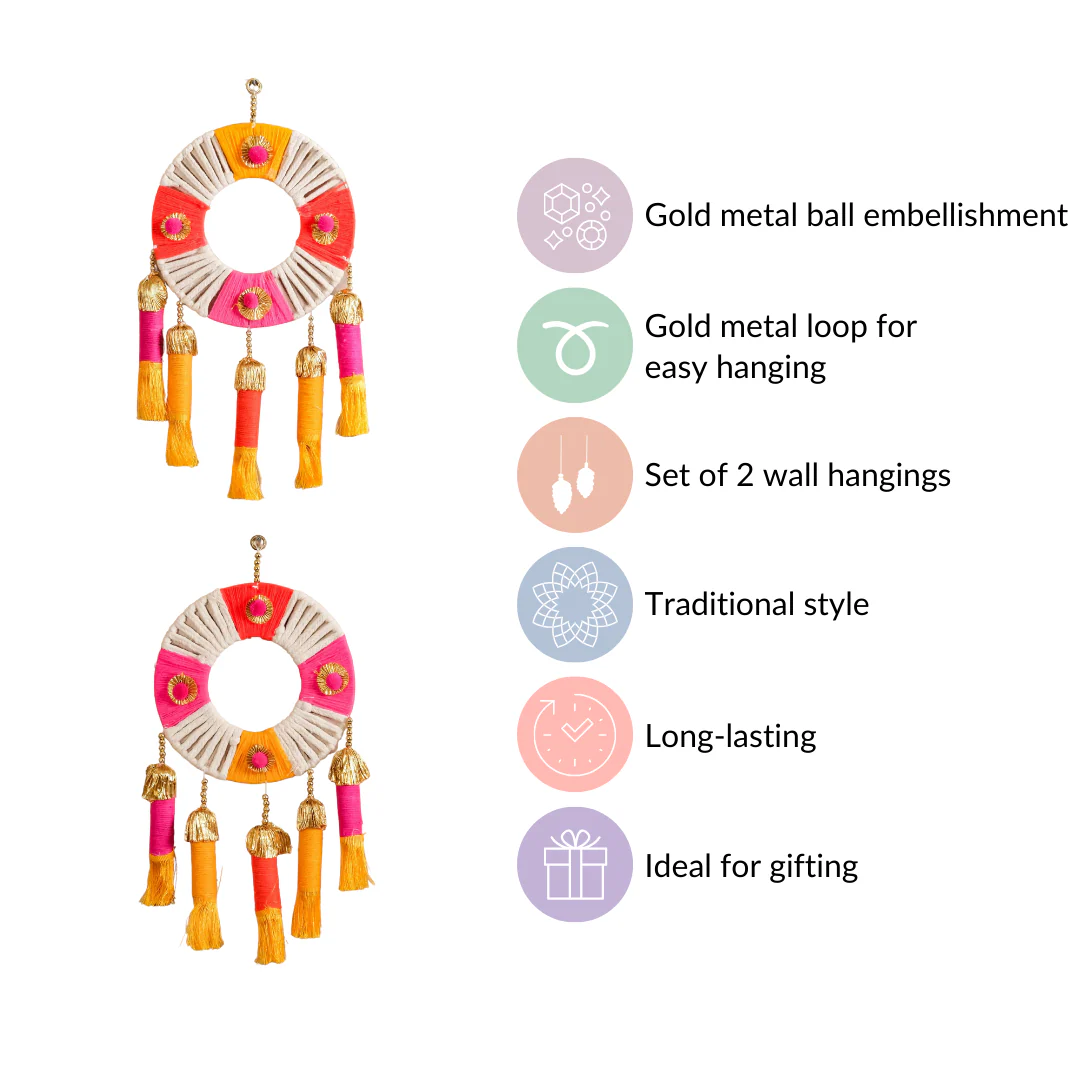 Handmade Festive Wall Hanging Set Of 2 Multicolour - Image 5