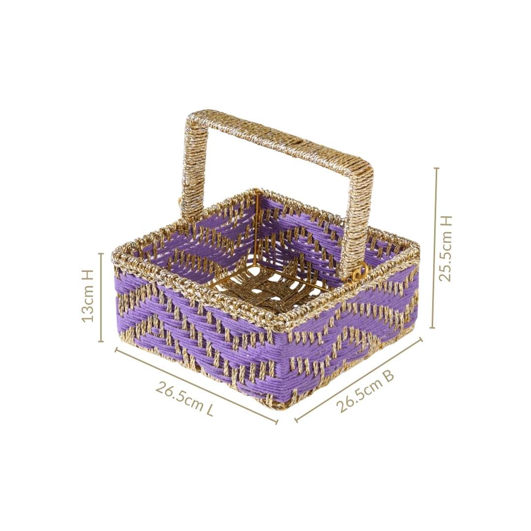 Handwoven Gift Basket With Movable Handle Lavender - Image 4