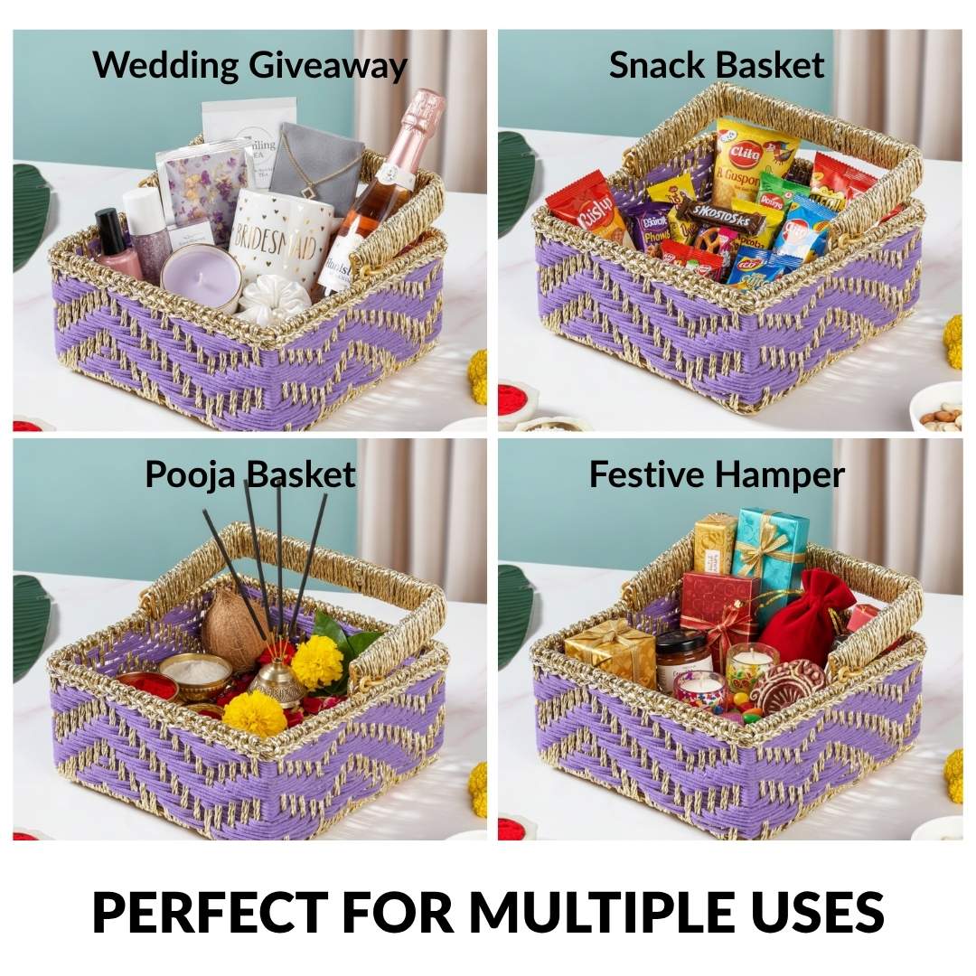 Handwoven Gift Basket With Movable Handle Lavender - Image 8