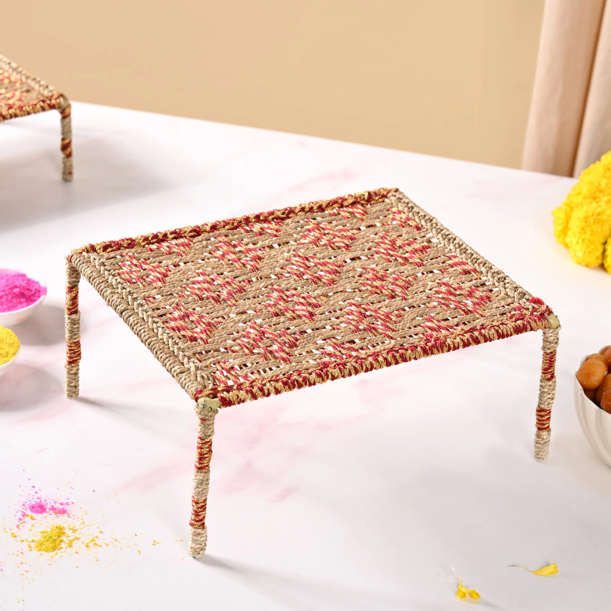 Handwoven Sabai Risers With Zari Set Of 2 - Image 4