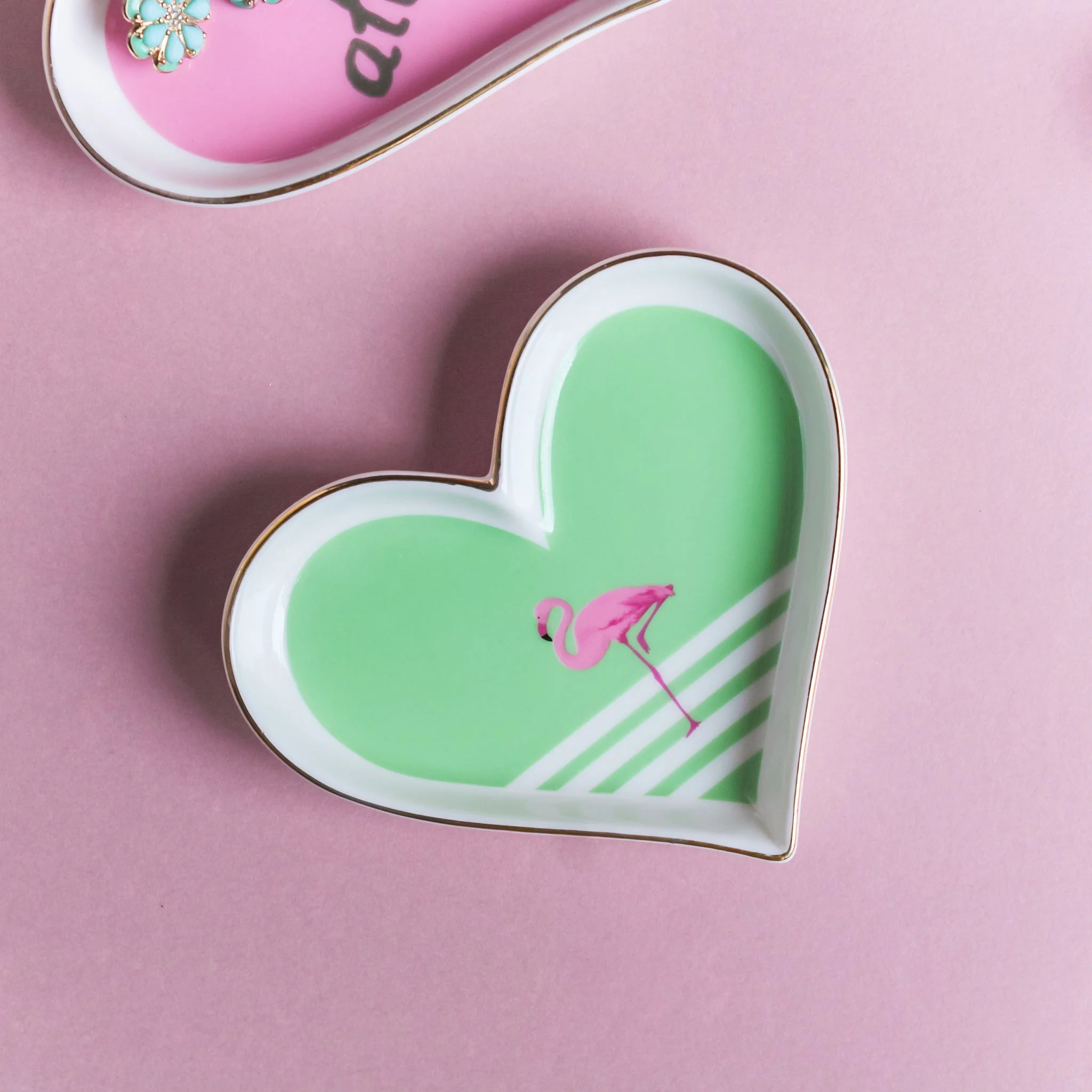 Heart Flamingo Trinkets Ceramic Plate