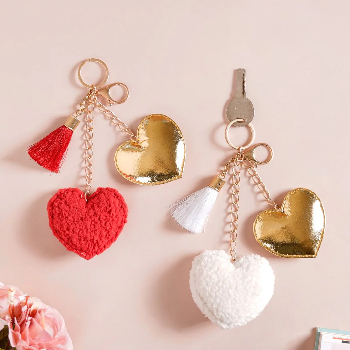 Heart Keychain Set Of 2 Red White Gold 8 Inch - Image 10