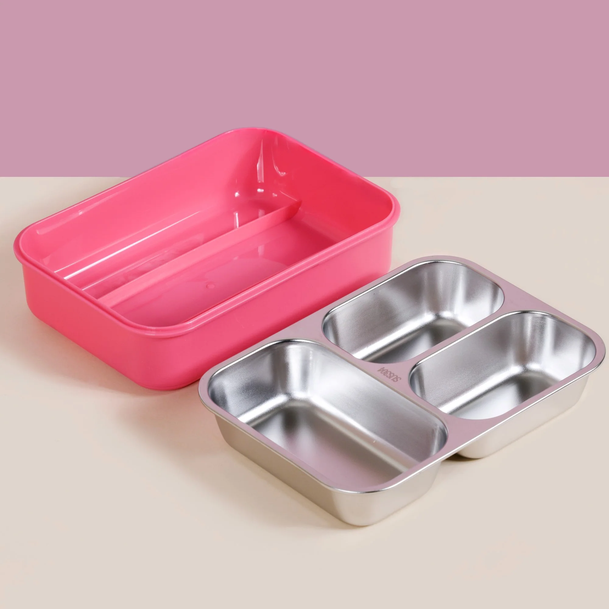Lunch Box For Kids With 3 Individual Sections Pink 750ml - Image 19