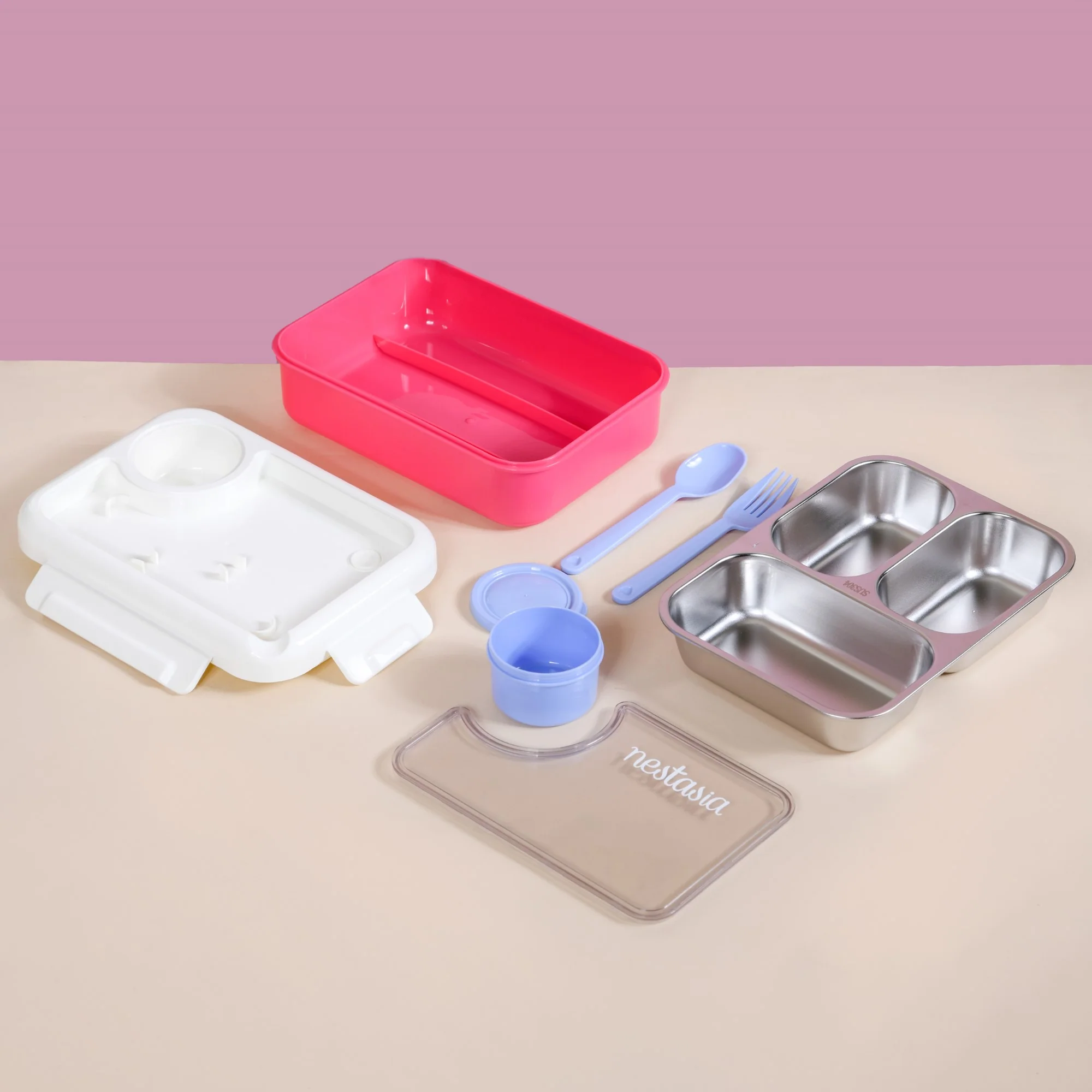 Lunch Box For Kids With 3 Individual Sections Pink 750ml - Image 2