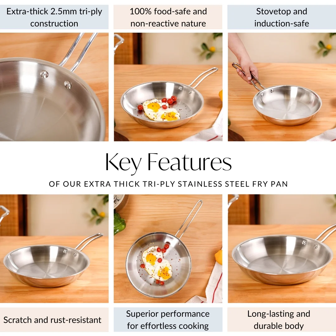 Heavy Bottom Tri Ply Stainless Steel Fry Pan 2000ml - Image 6