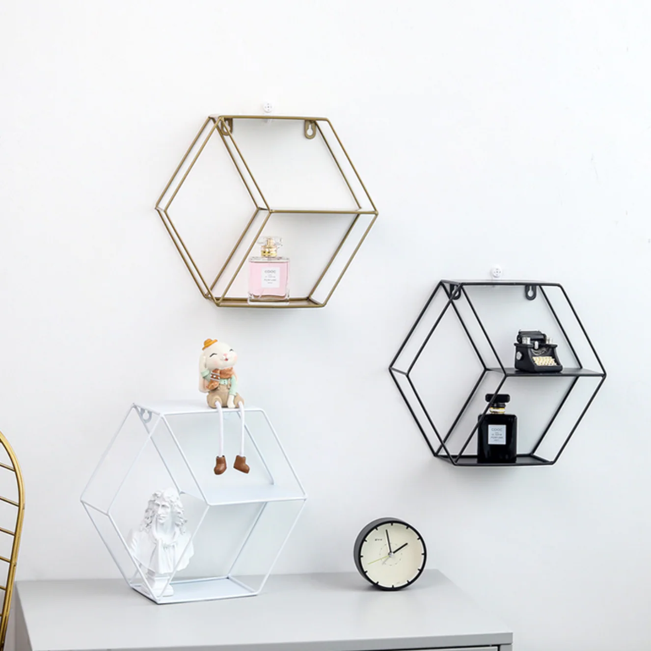 Hexagon Wall Shelf - Black - Image 2