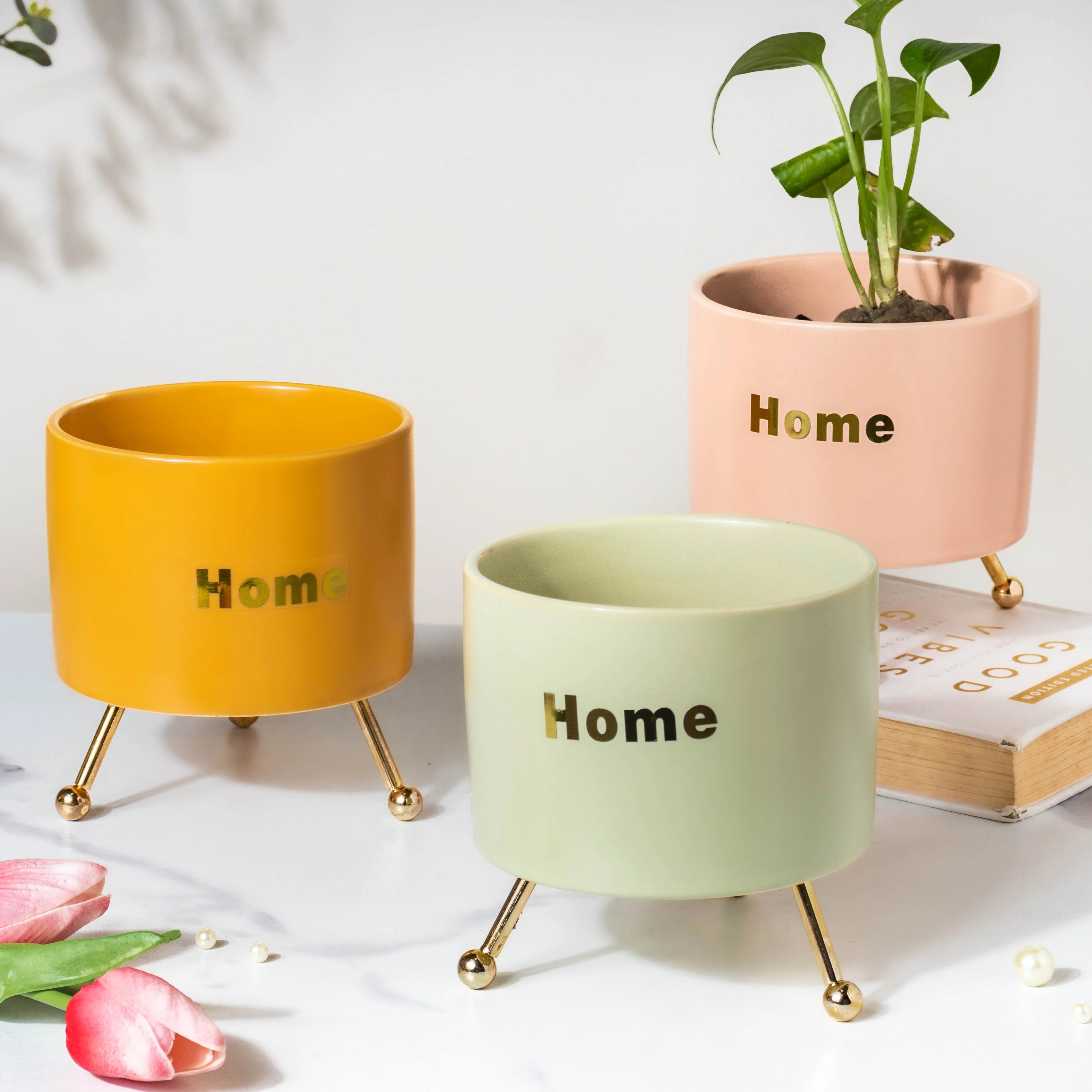 Home Ceramic Planter With Stand Green - Image 7