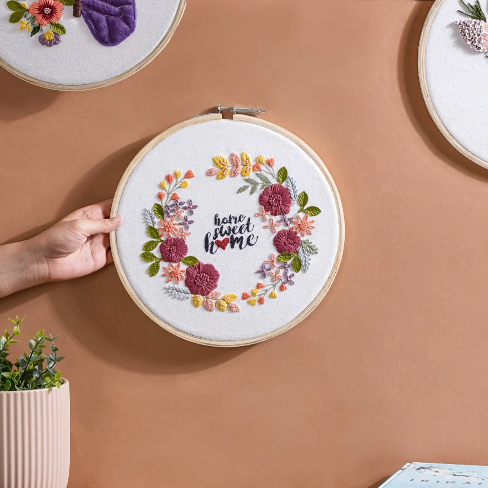 Home Sweet Home Floral Hand Embroidered Hoop Wall Decor 10 Inch - Image 2