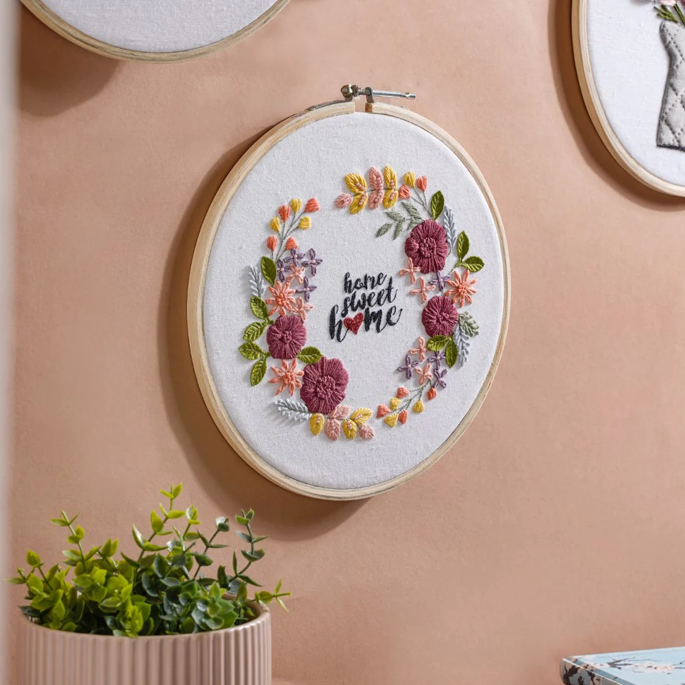 Home Sweet Home Floral Hand Embroidered Hoop Wall Decor 10 Inch - Image 3