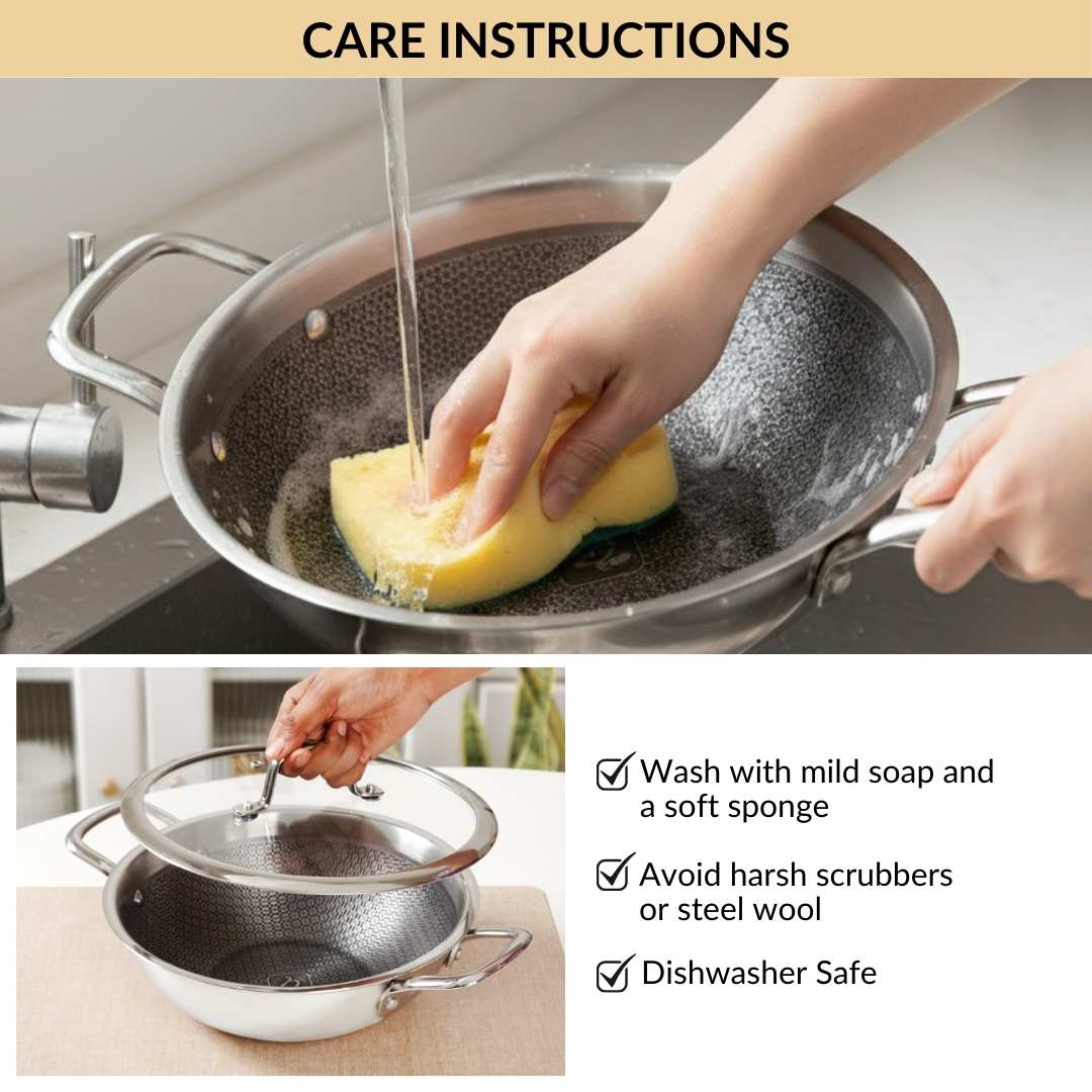 Honeycomb Non Stick Induction Friendly Triply Kadai With Lid 3500ml - Image 11