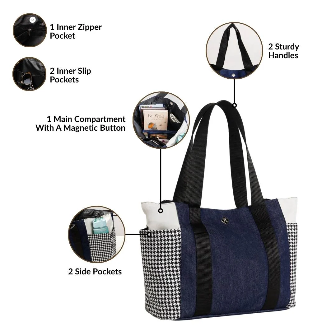 Houndstooth Pattern Tote Bag For Women - Image 5