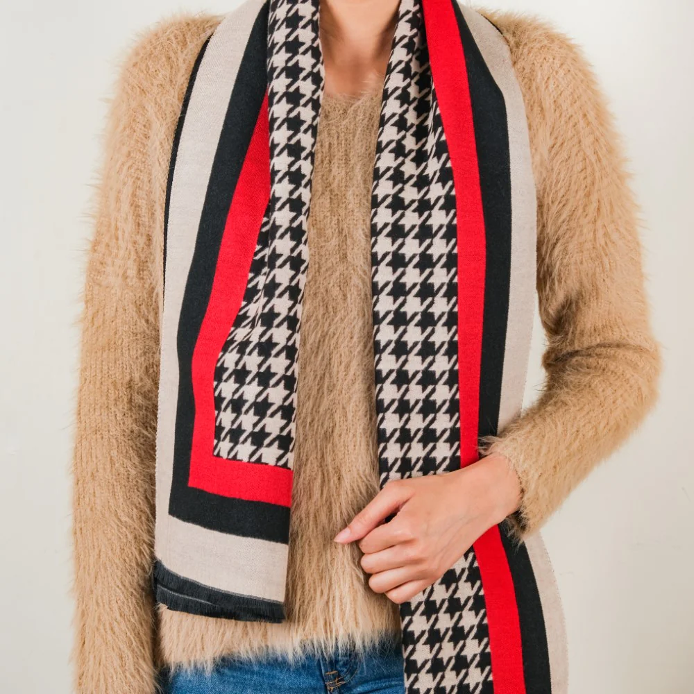 Houndstooth Patterned Shawl Scarf - Image 4