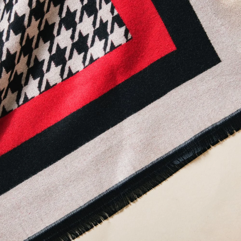 Houndstooth Patterned Shawl Scarf - Image 5