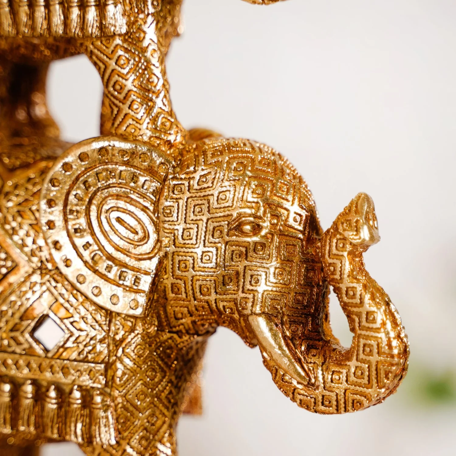 Indian Decorated Elephant Family With Mirrorwork Gold - Image 7