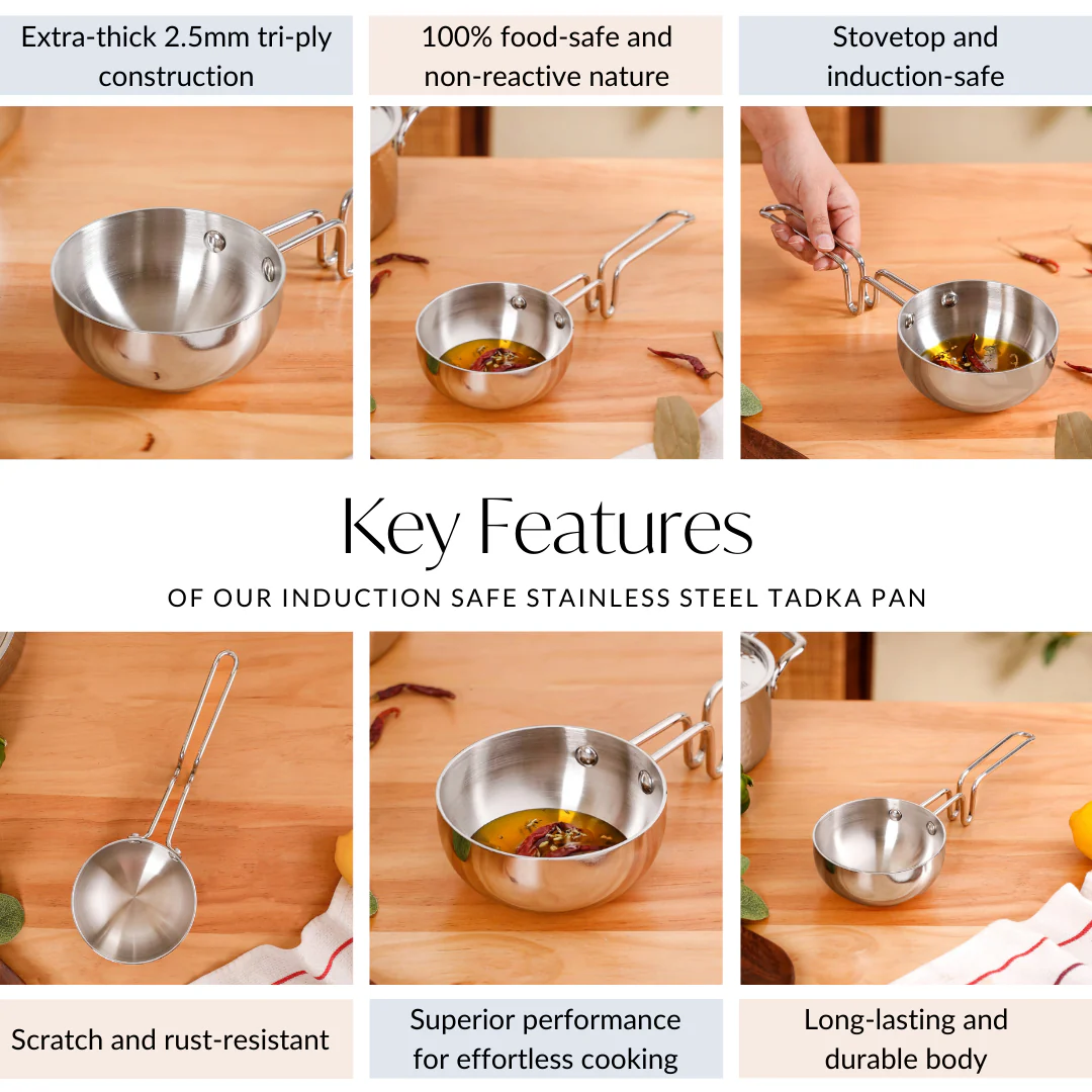 Induction Safe Tri Ply Stainless Steel Tadka Pan 540ml - Image 5