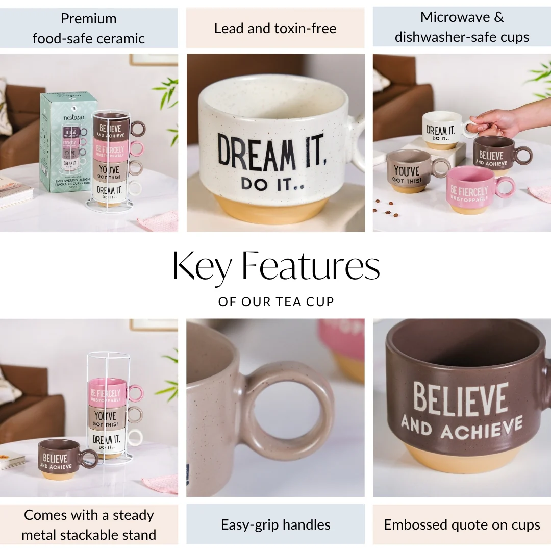 Inspirational Quotes Stackable Tea Cup Set Of 4 215ml - Image 6