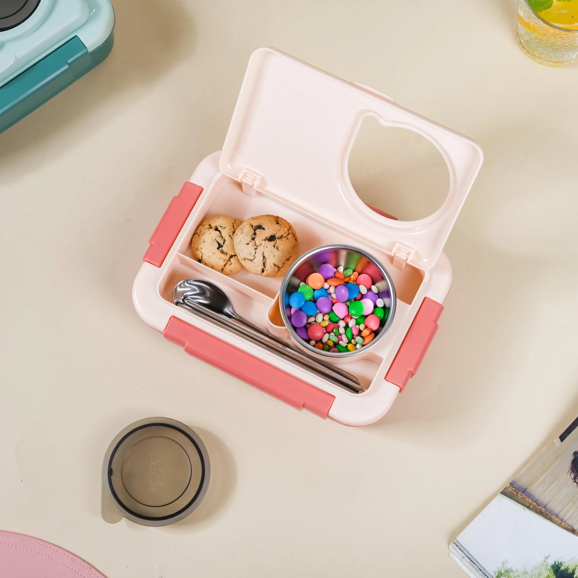 Insulated Lunch Box With 2 Compartments Pink 800ml - Image 7