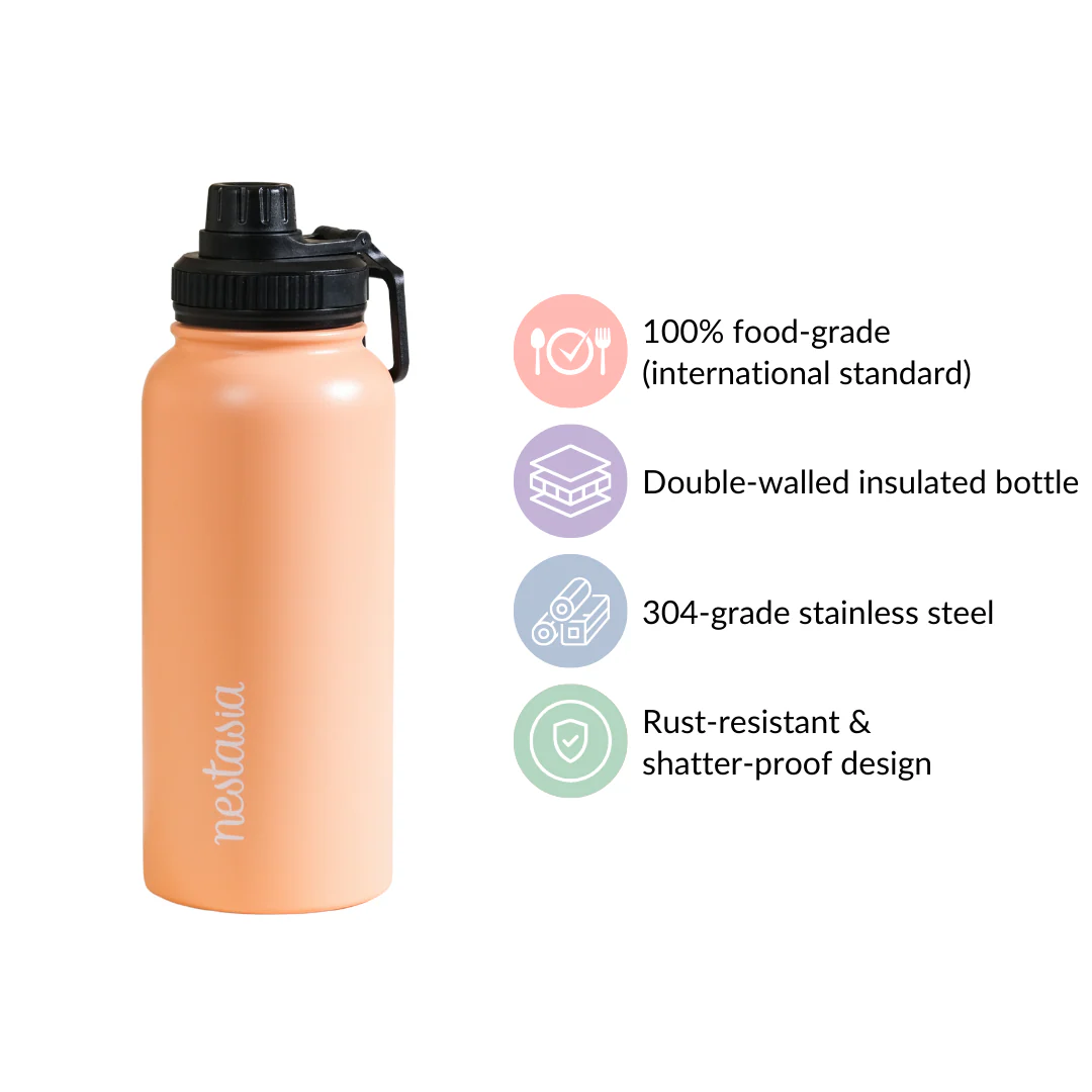Insulated Thermos Stainless Steel Water Bottle Peach 1L - Image 7