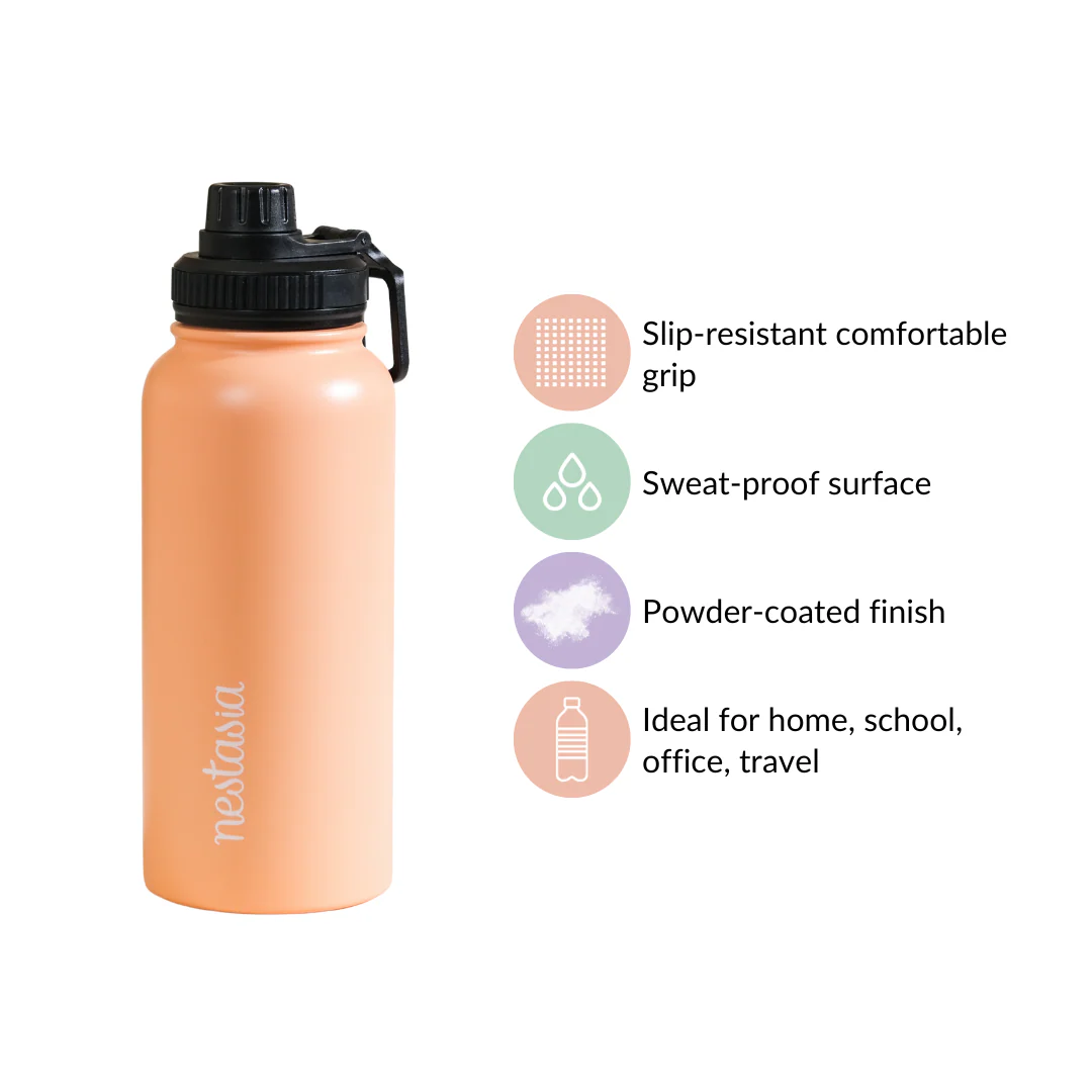 Insulated Thermos Stainless Steel Water Bottle Peach 1L - Image 9