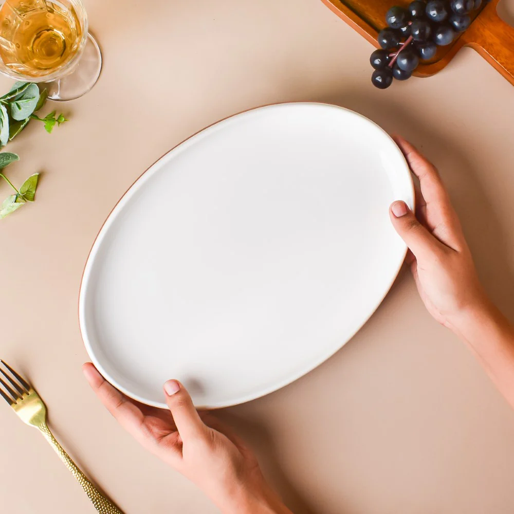 Ivory Ceramic Serving Oval Platter 12 Inch - Image 2