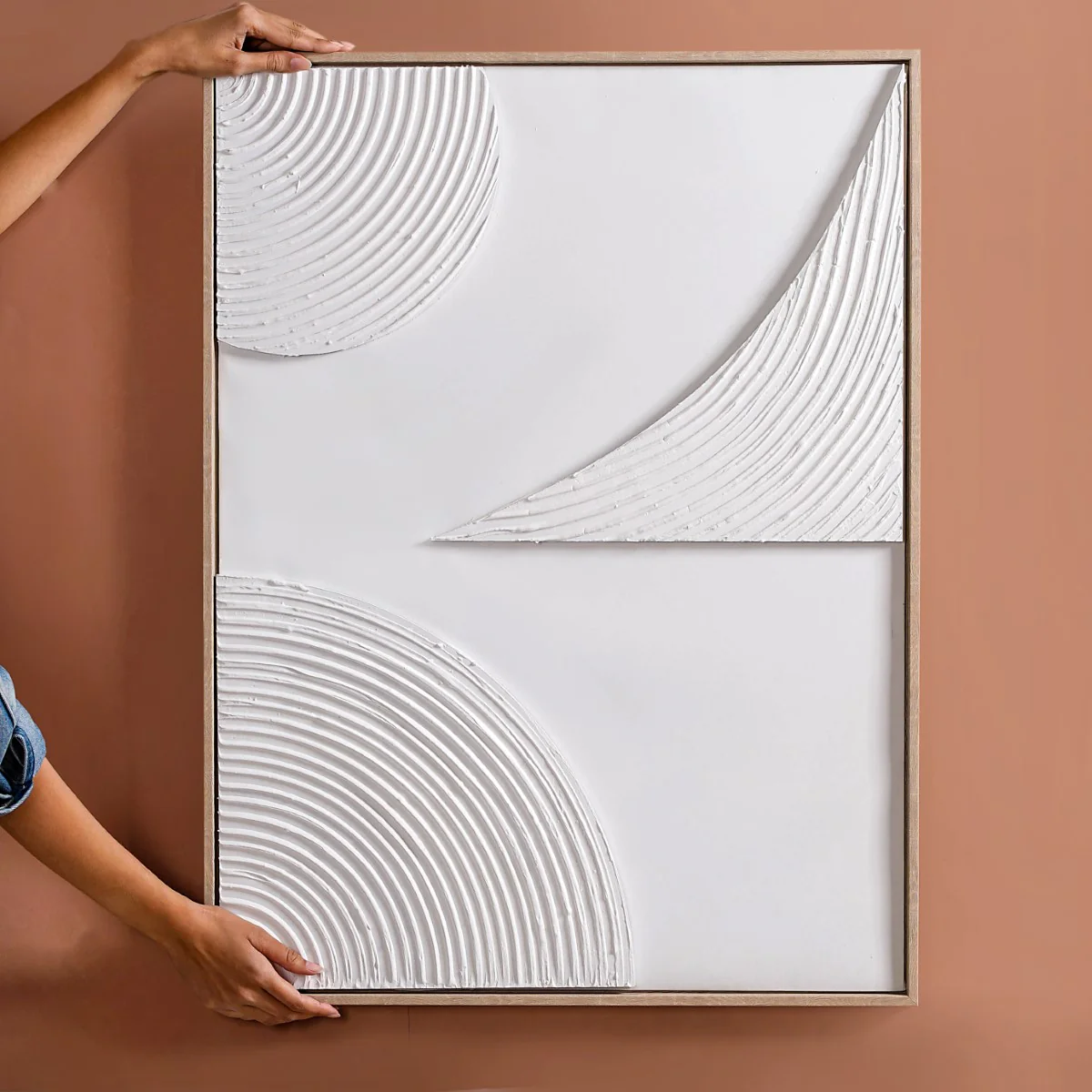 Japandi 3D Plaster Texture Framed Wall Art 32x24 Inch - Image 2