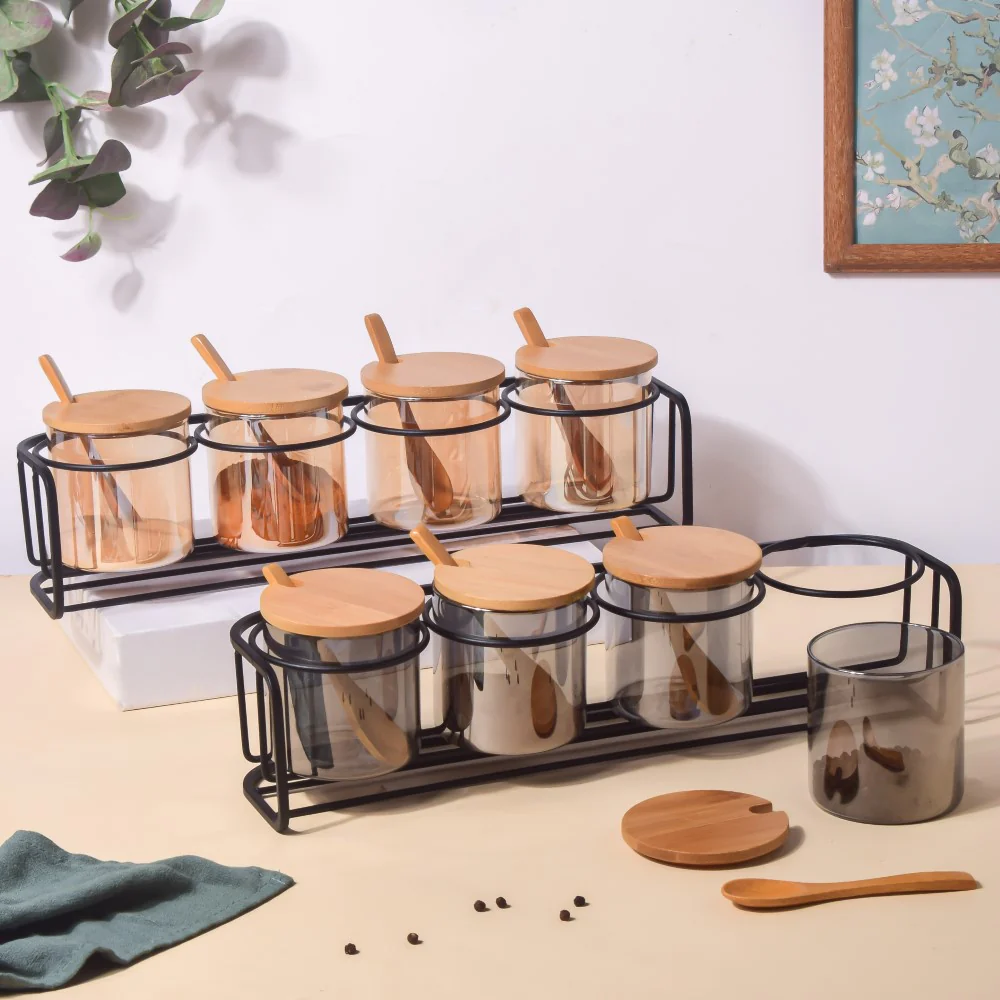 Jars With Lid And Spoon Set Of 9 Ash Grey 300ml - Image 11