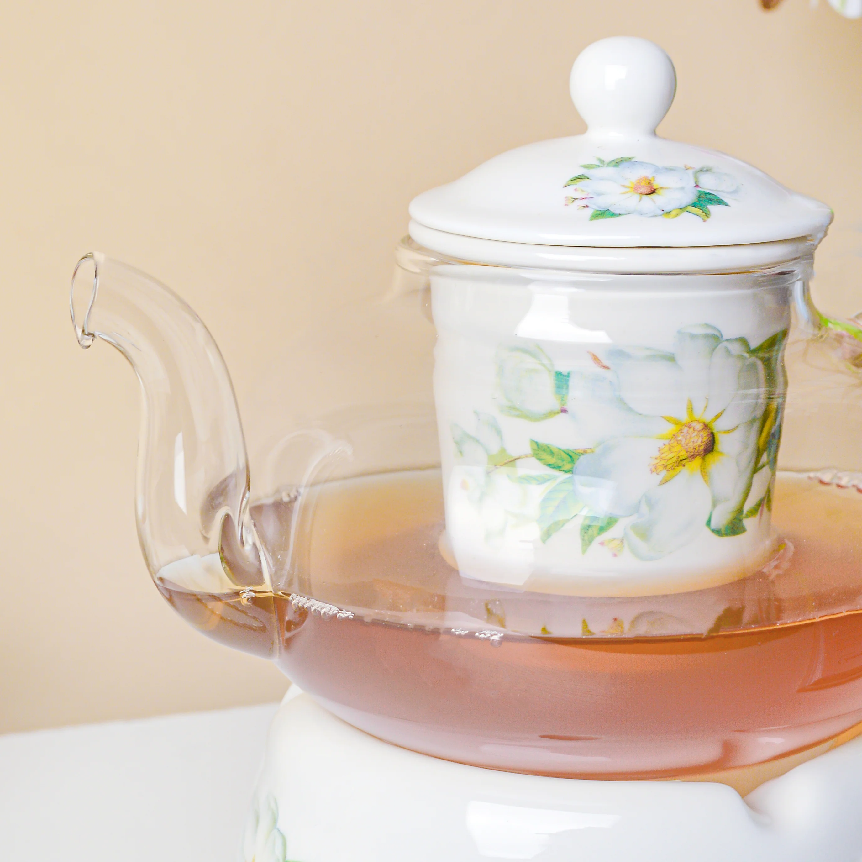 Jasmine White Glass Teapot With Warmer Base 700 ml - Image 7