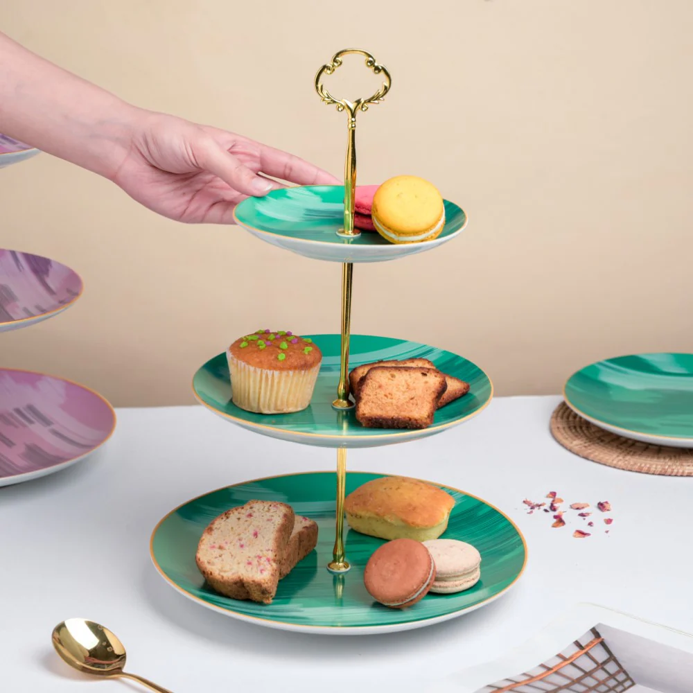 Jazz Ceramic 3 Tier Dessert Stand Green - Image 2