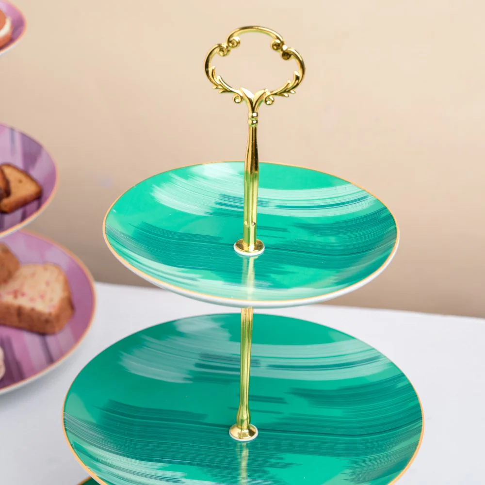 Jazz Ceramic 3 Tier Dessert Stand Green - Image 6