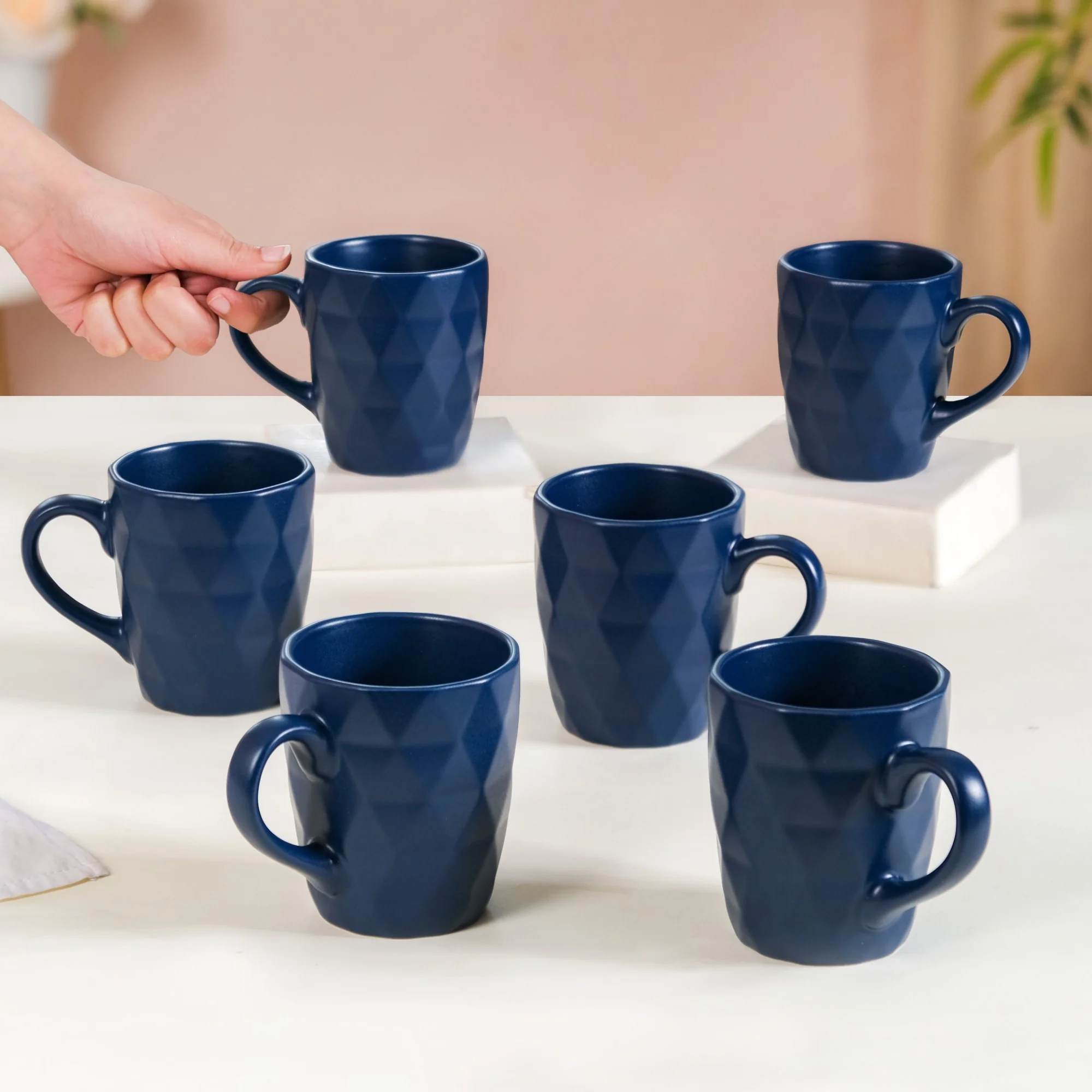 Just-The-Right-Size Tea Coffee Mug Set Of 6 Navy Blue 220ml - Image 2
