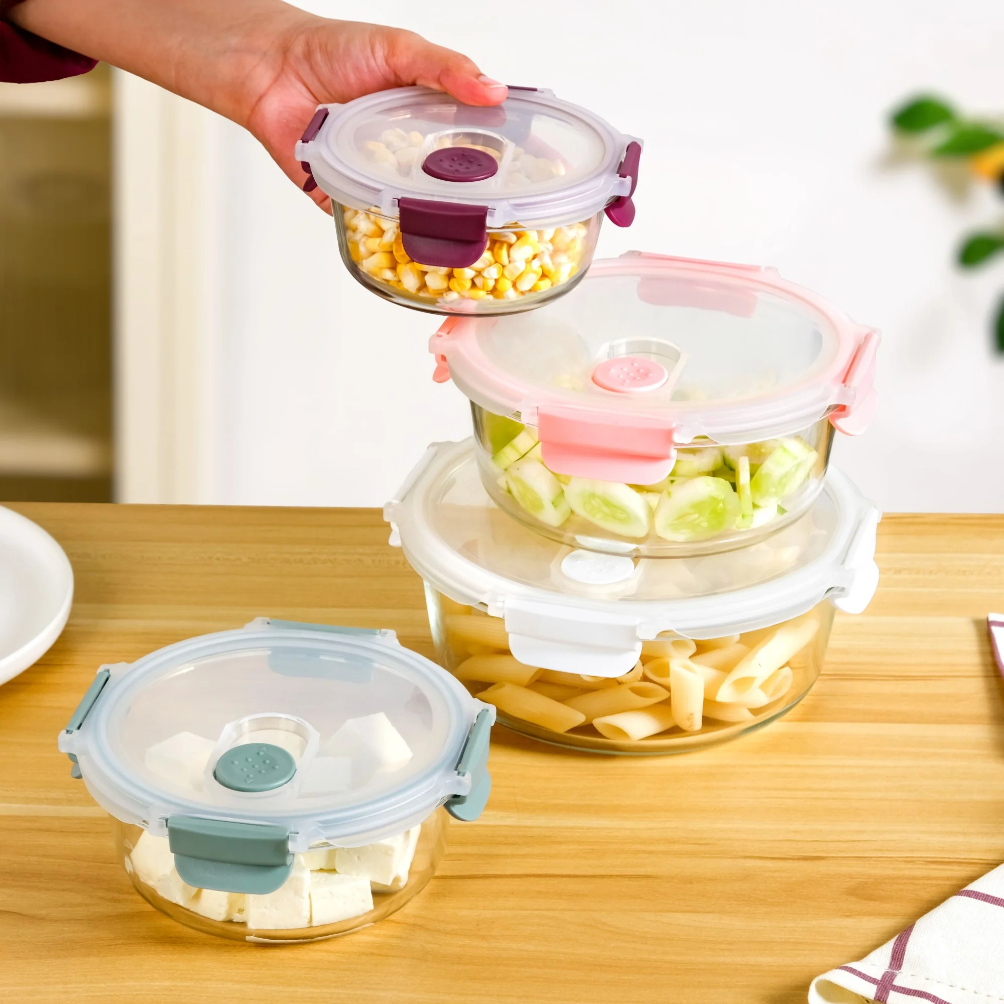 Kaleido Round Stackable Food Containers With Air Vents Set Of 4 390ml 630ml 960ml 1400ml - Image 3