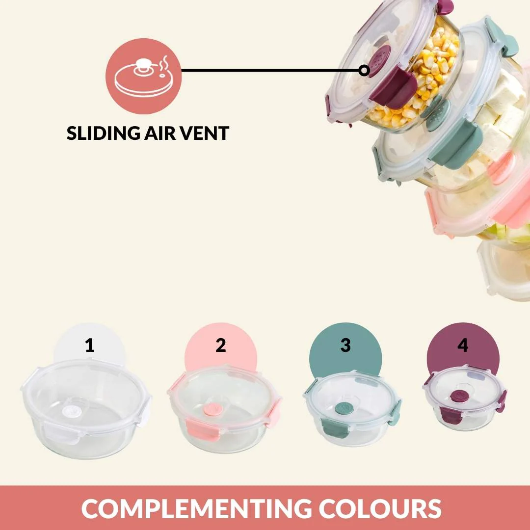 Kaleido Round Stackable Food Containers With Air Vents Set Of 4 390ml 630ml 960ml 1400ml - Image 7