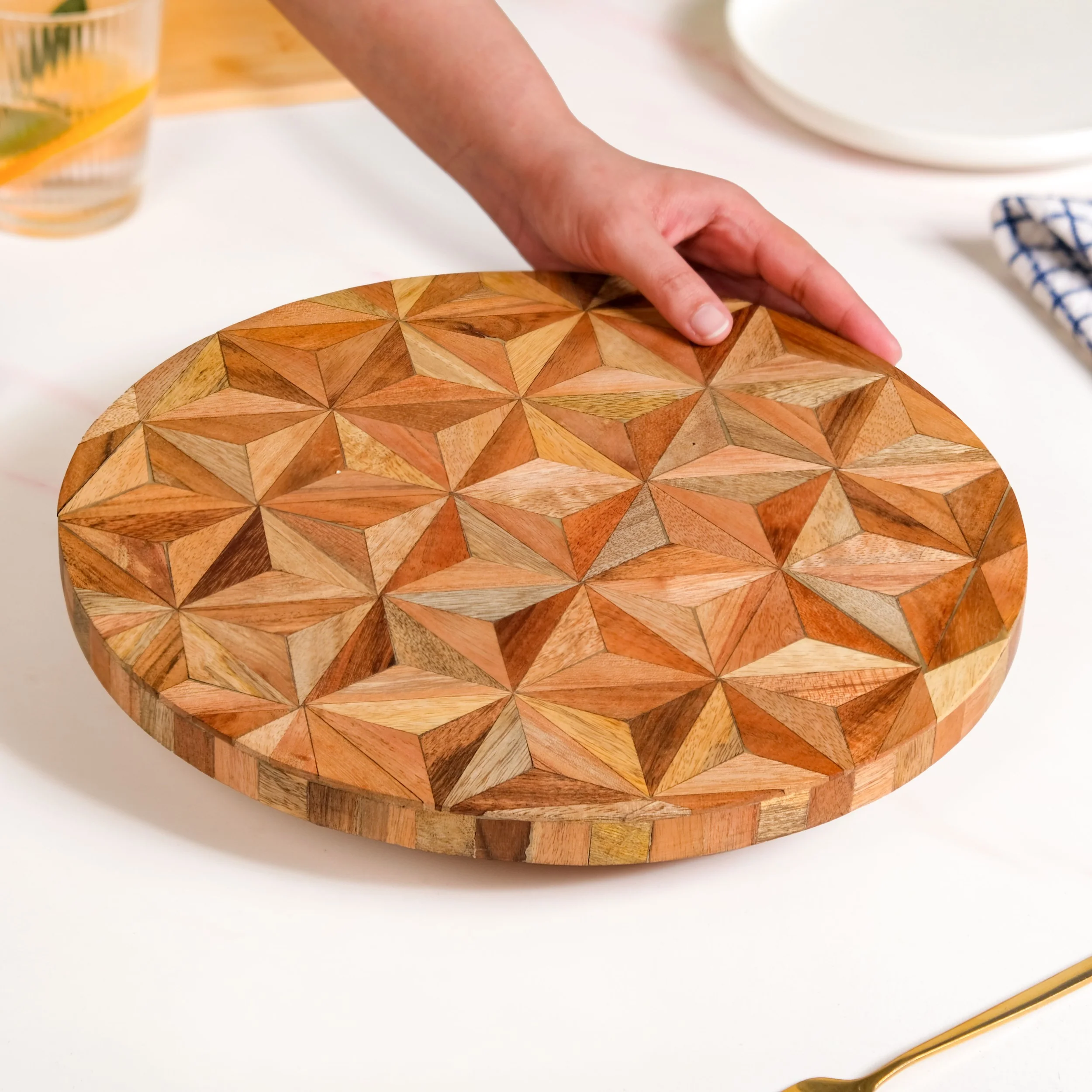 Kaleidoscopic Inlay Wooden Lazy Susan 31cm - Image 2