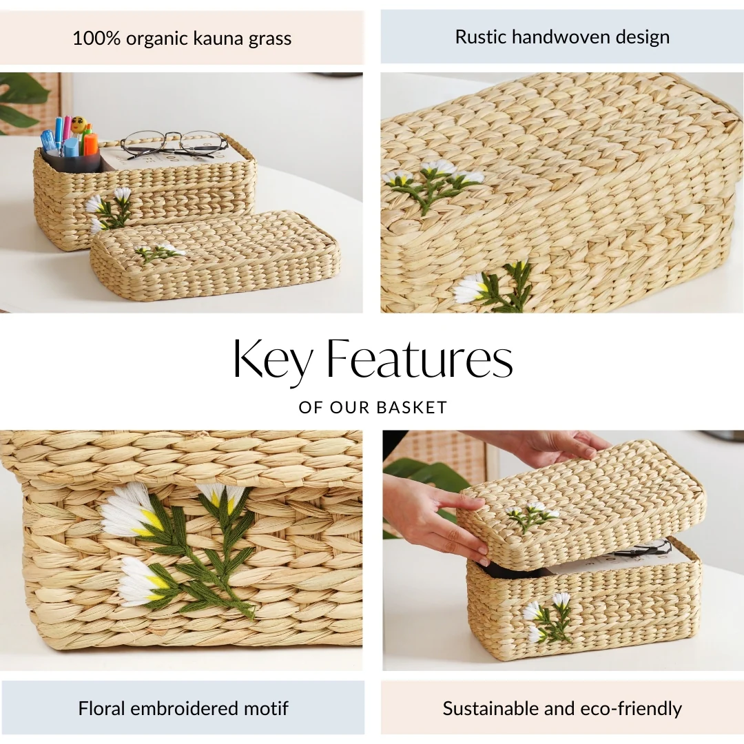 Kauna Storage Basket With Floral Embroidery – Keepsake Organizer Box - Image 3