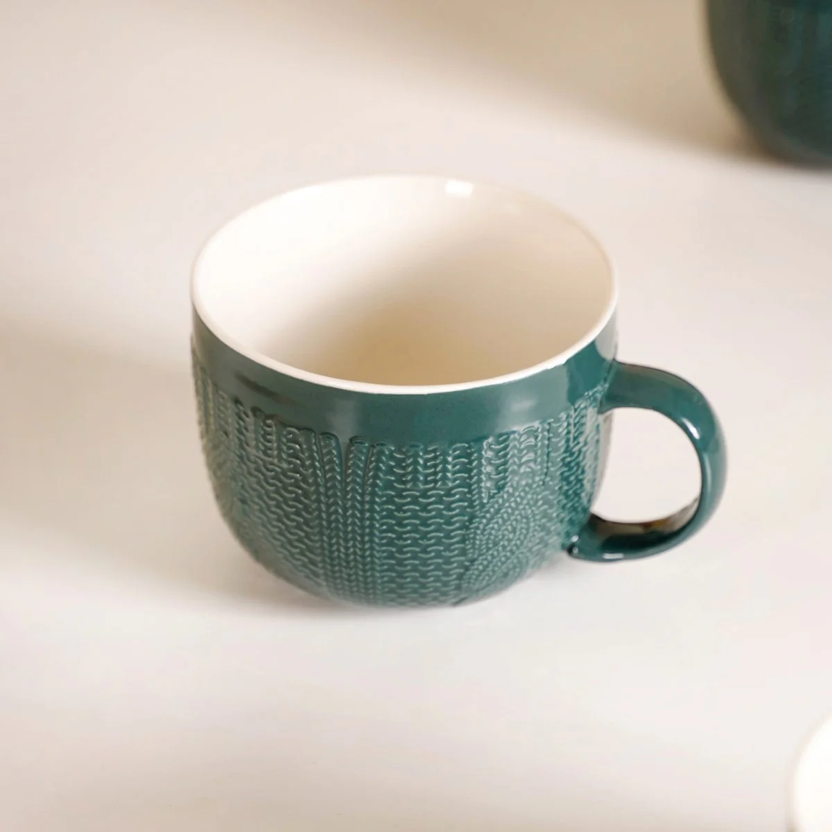 Knitted Texture Green Cappuccino Cup Set of 4 Large 490ml - Image 8