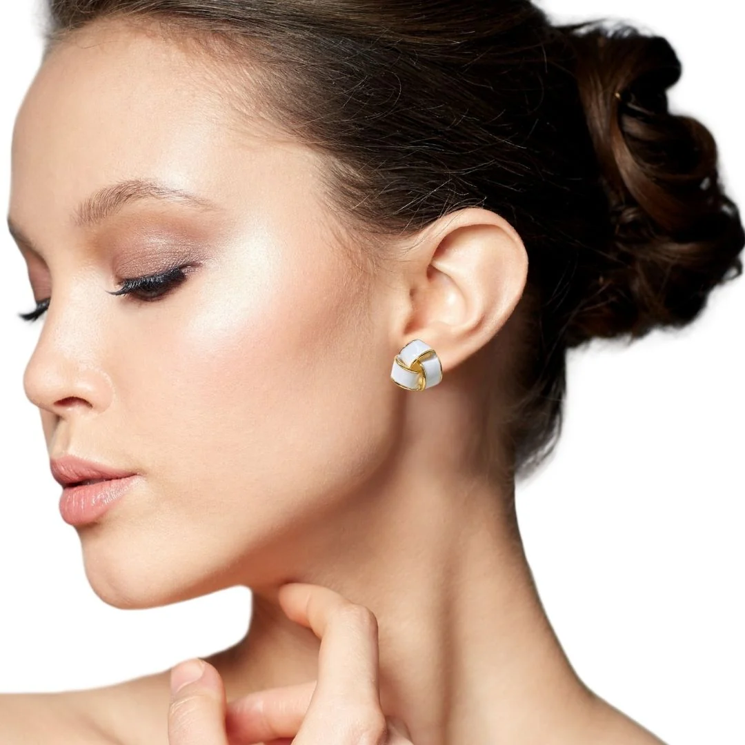 Knotted Style Stud Earrings White - Image 5