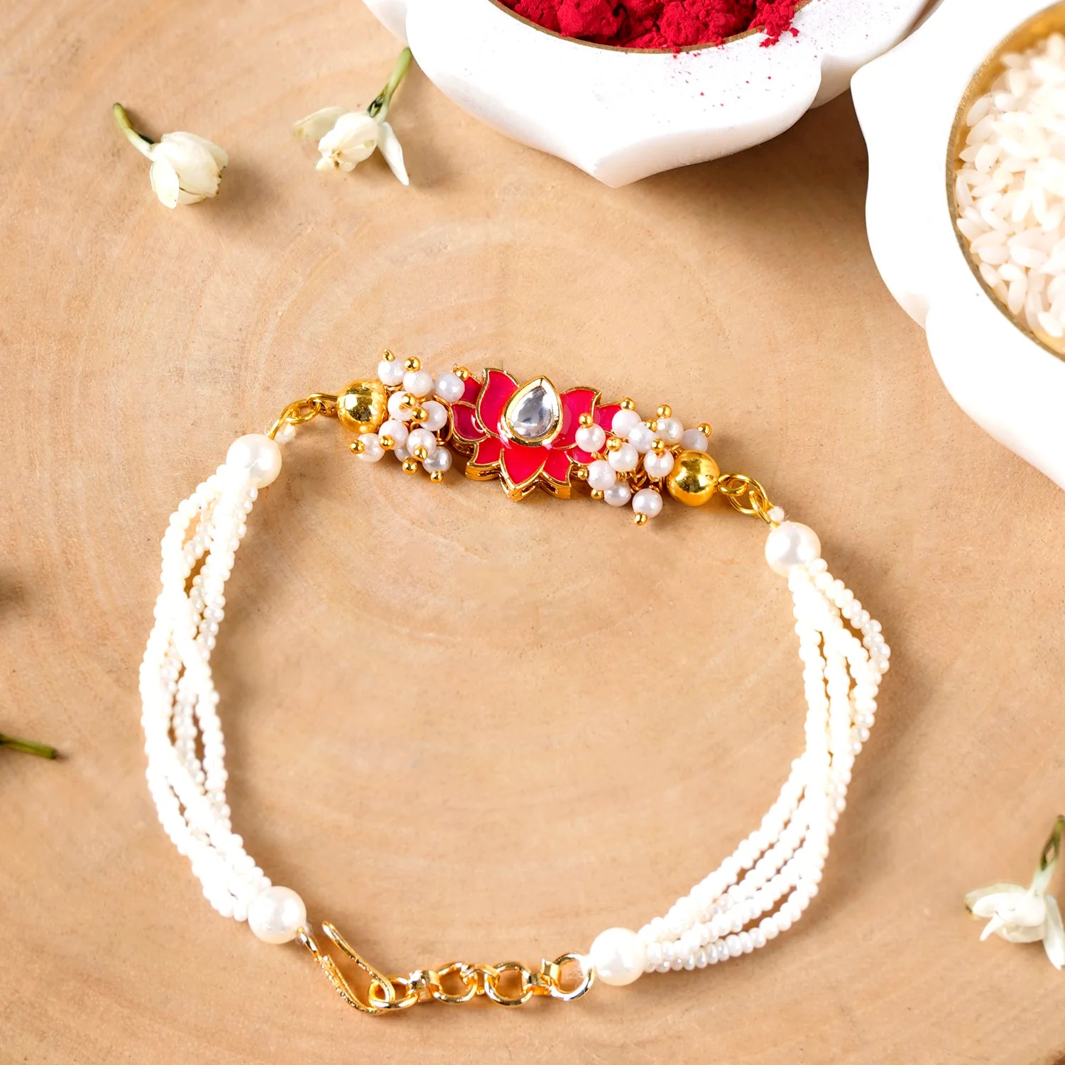 Kundan Lotus Rakhi Hamper For Couple - Image 3