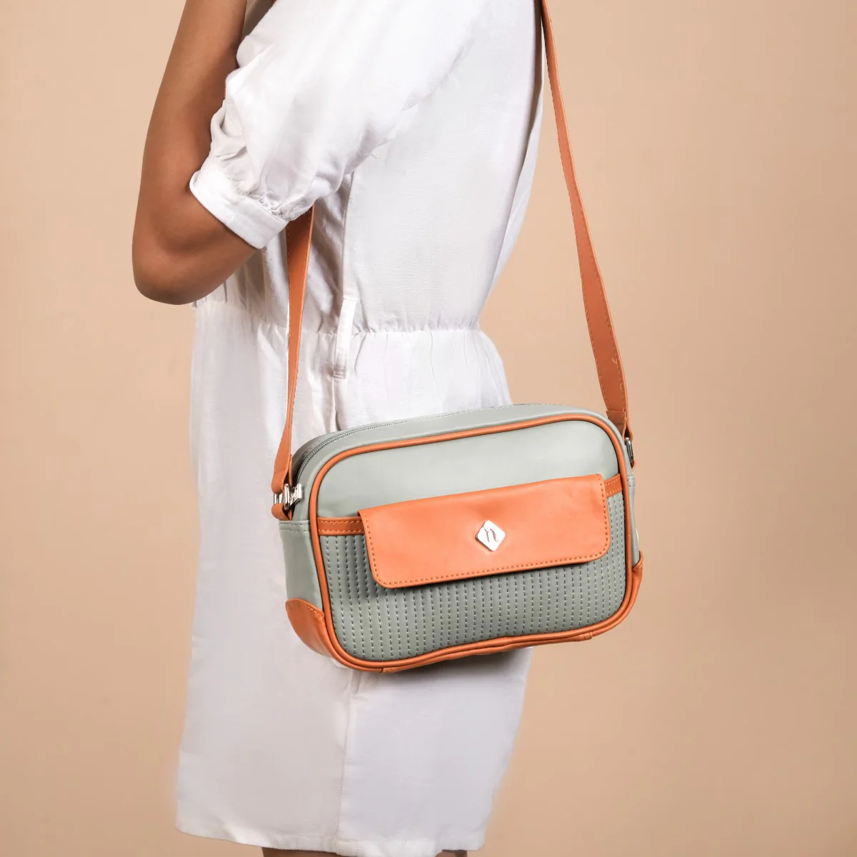 La Fusion Sling Bag For Women Sage Green Tan - Image 3