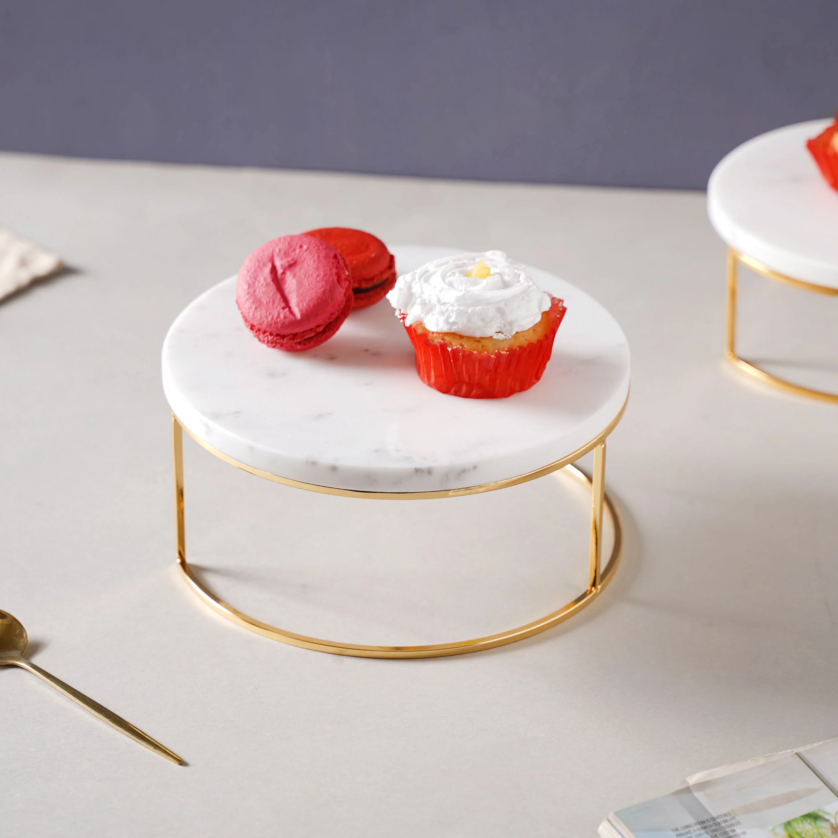 Large Round Marble Tray With Metal Stand - Image 4