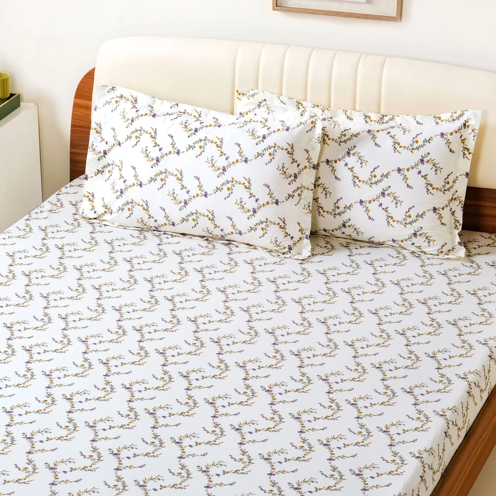 Lavender Vine Queen Size Pure Cotton Bedding Set 254x229cm - Image 2