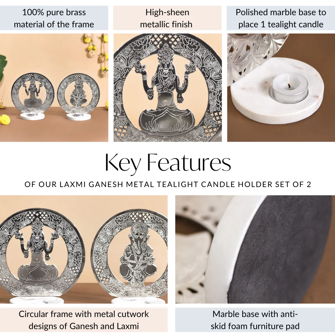 Laxmi Ganesh Metal Tealight Candle Holder Set Of 2 - Image 5