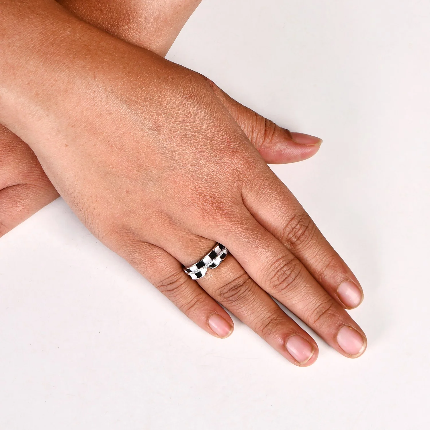 Layered And Checkered Silver Statement Ring - Image 2
