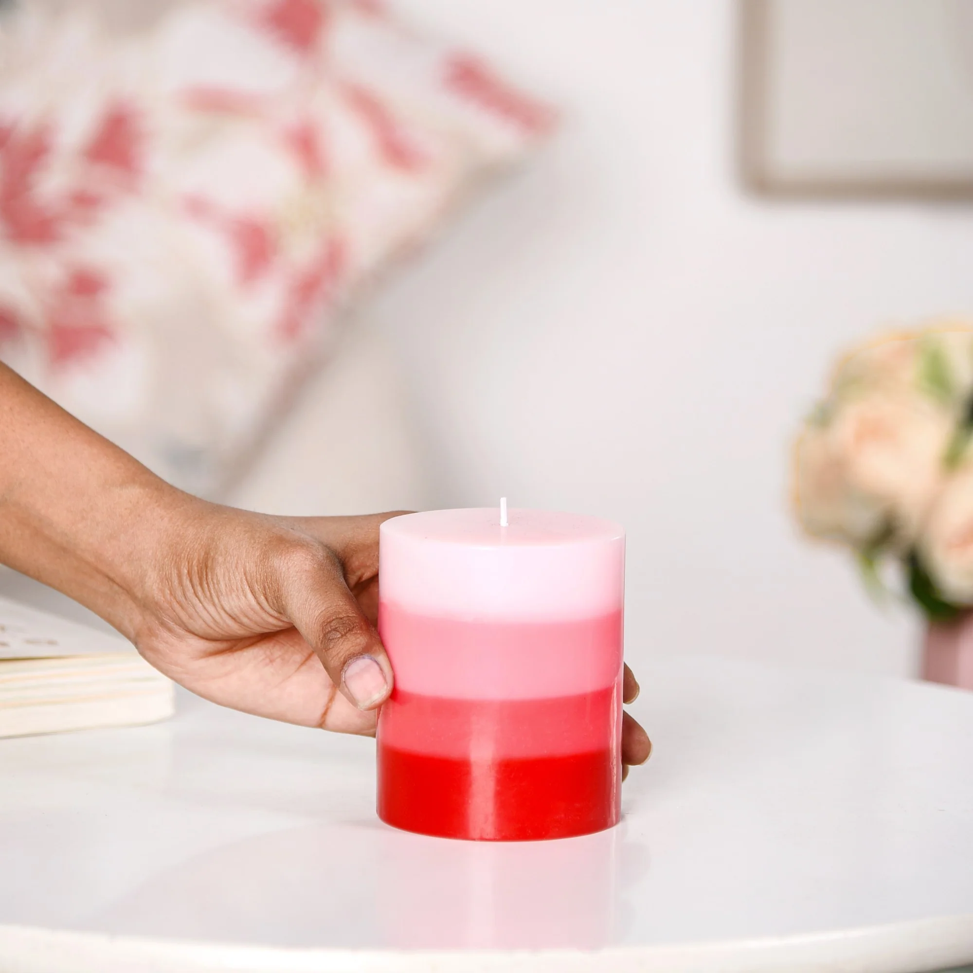 Layered Pillar Candle Red And Pink - Image 2
