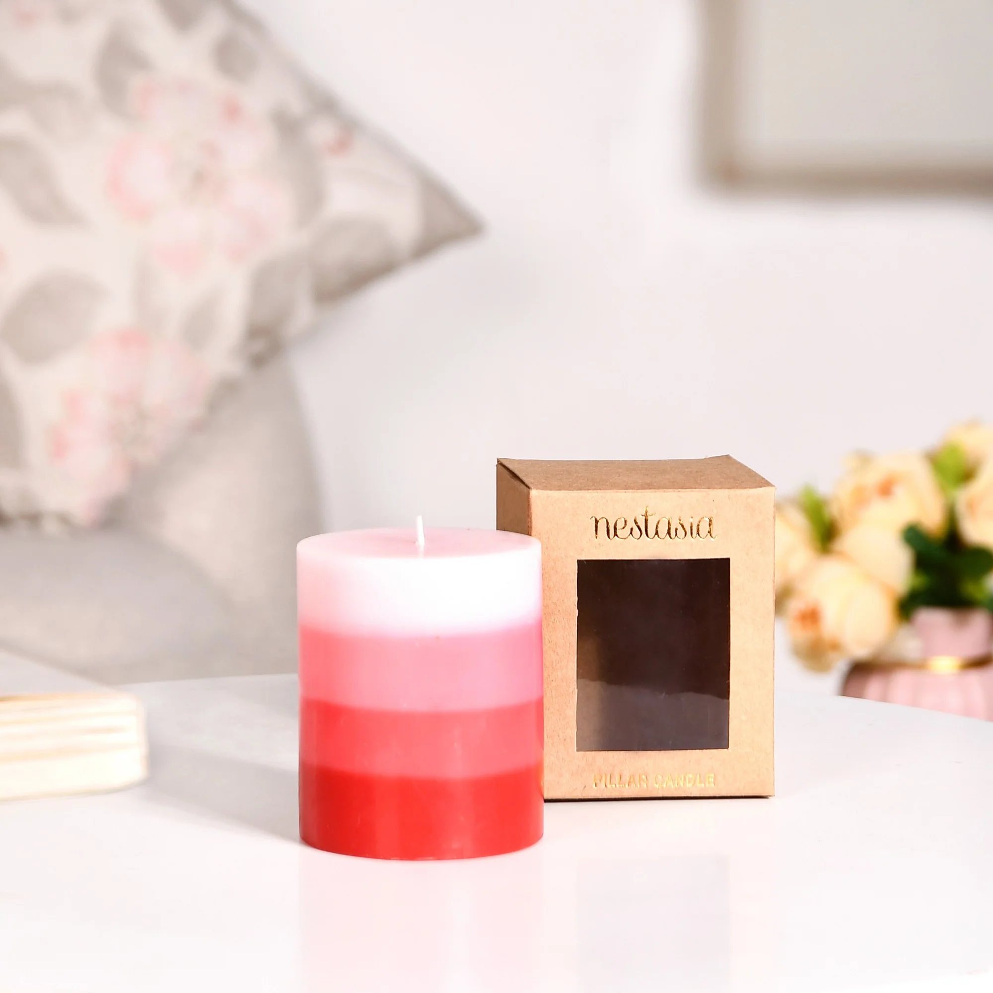 Layered Pillar Candle Red And Pink - Image 3