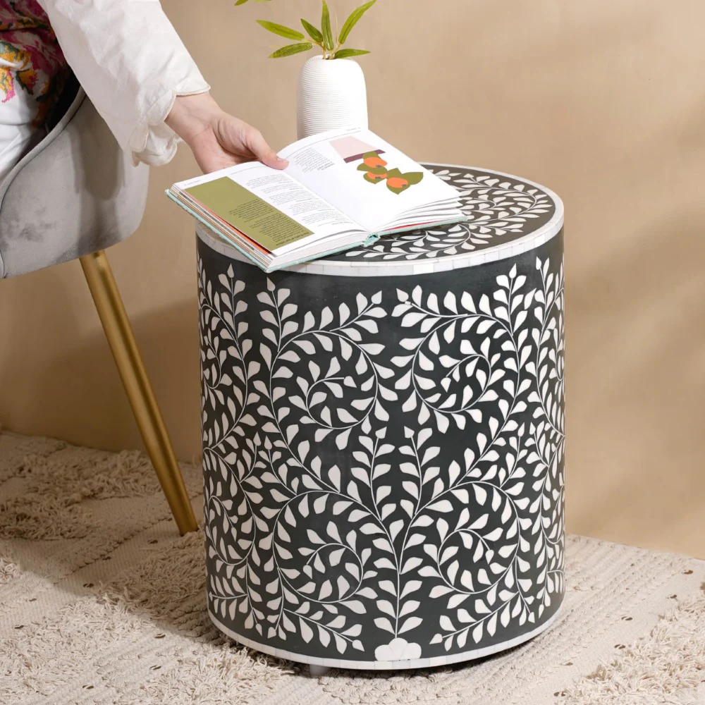 Leaf Inlay Design Side Table - Image 2