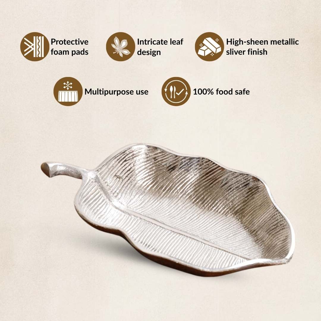 Leaf Metal Platter Silver Set Of 2 - Image 4
