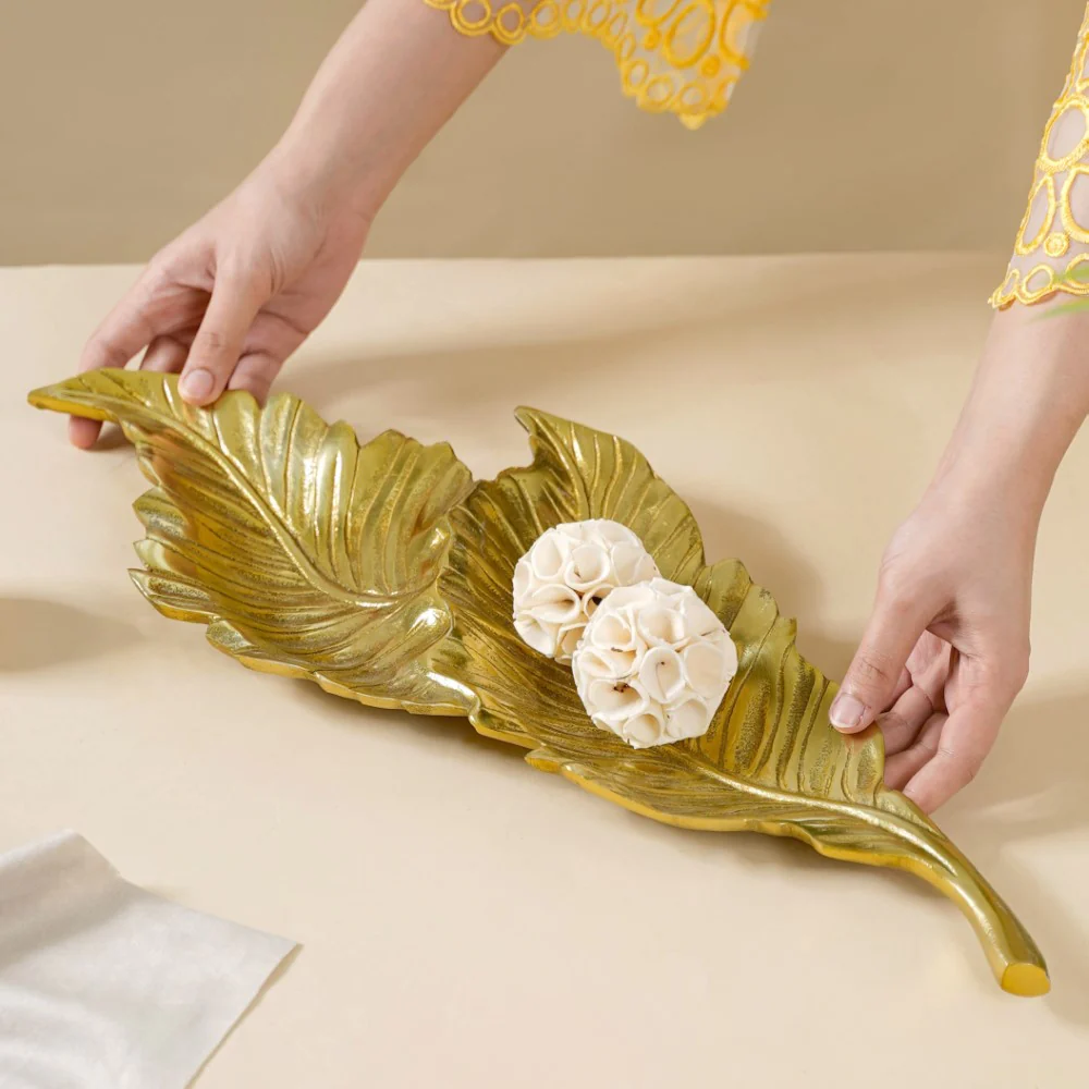 Leaf Platter For Table Decor Gold 20 Inch - Image 2