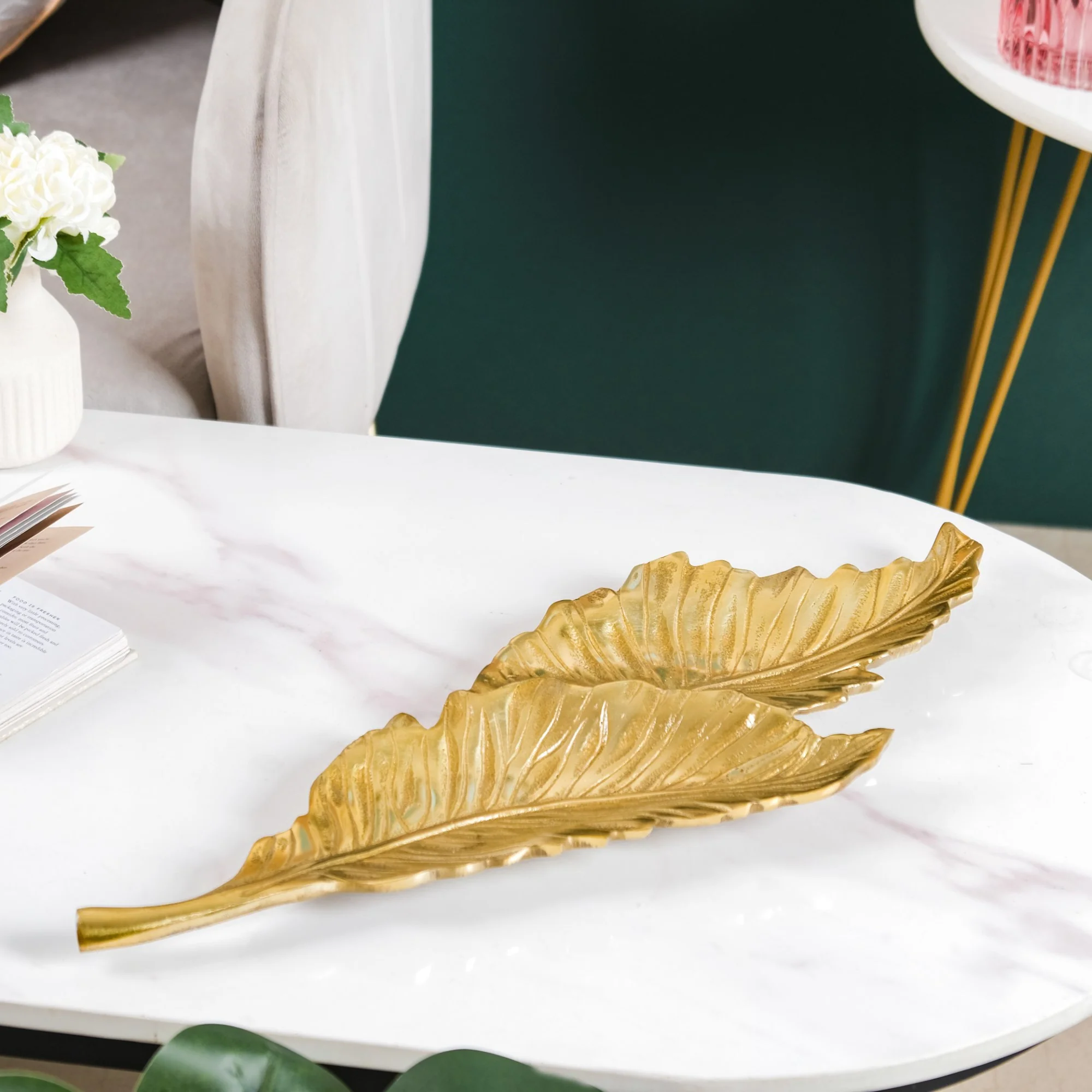 Leaf Platter For Table Decor Gold 20 Inch - Image 9