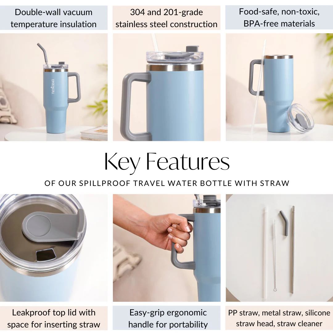 Leakproof Travel Water Bottle With Straws 1200ml - Image 5